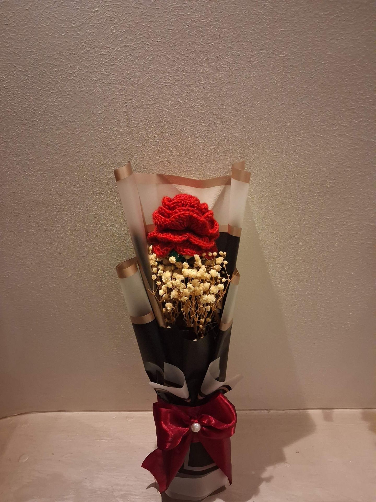 Crochet Rose Dried Flower Bouquet