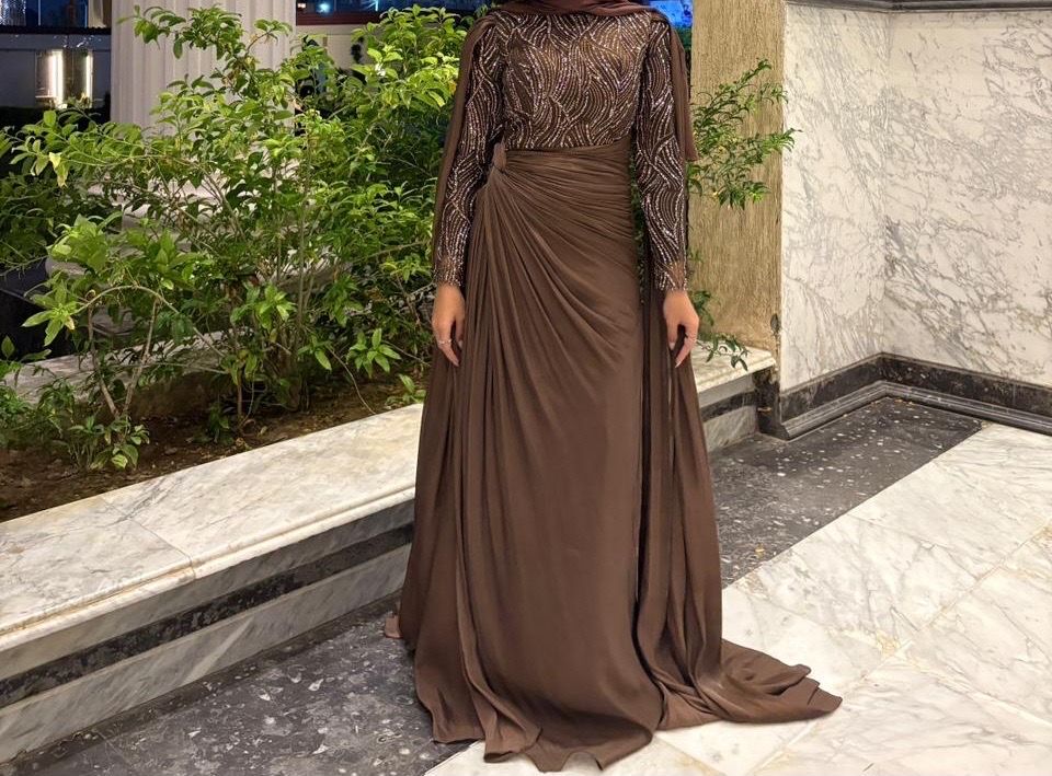 Brown Beaded Evening Gown