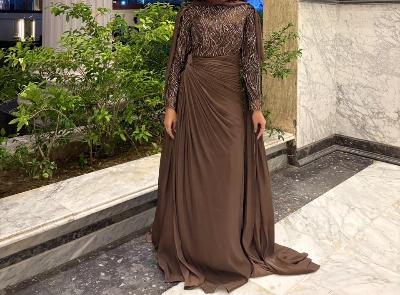 Brown Beaded Evening Gown